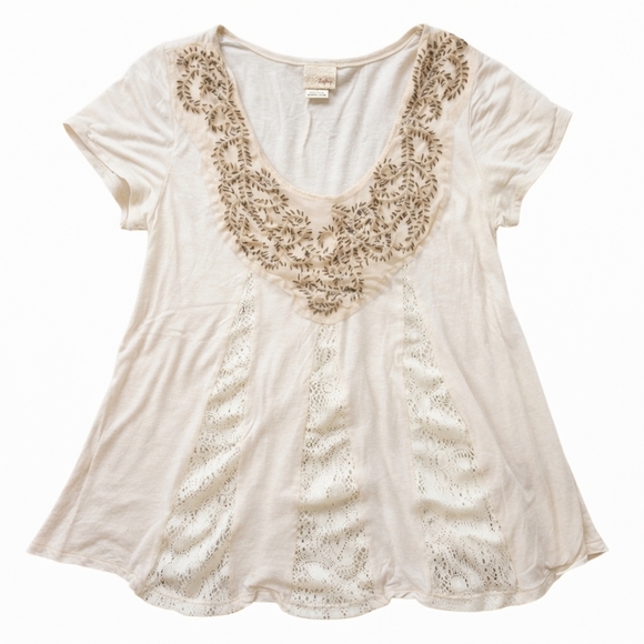 Daytrip Tops - Daytrip by Buckle Ivory Beaded Lace Boho Top Large Festival Y2K Blouse